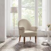 33" Pale Beige And Brown Linen Arm Chair